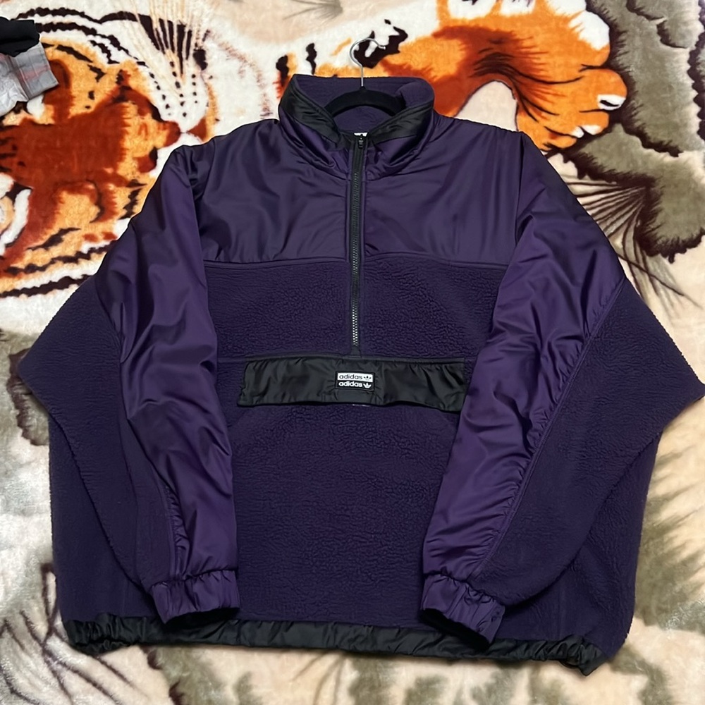 Adidas Purple Black Adult 1/4 Zip Up Pullover Sherpa Jacket Large
